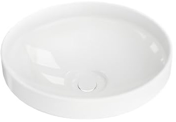 LAVITA Augusta - Lavabo da appoggio rotondo senza troppopieno e senza foro per rubinetto, in porcellana di alta qualità, moderno lavabo in ceramica, 45 x 45 x 12,5 cm, bianco lucido
