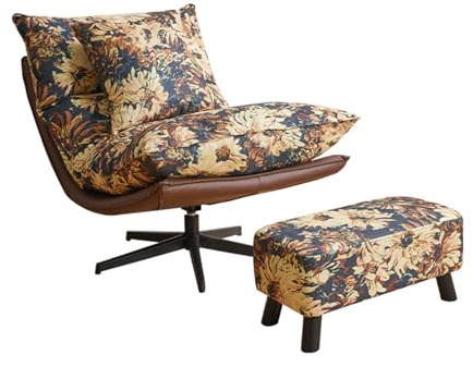 Vttui Sillón de Suelo Plegable Giratorio 360° con Ottomana, Silla Relax Giratoria para Sala de Estar, Juegos, Oficina en Casa