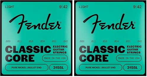 Fender Classic Core Electric Guitar Strings, 3155L, Vintage Nickel, Bullet Ends (.009-.042) (Packung mit 2)