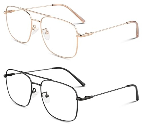 LINVO Brille Ohne Sehstärke für Herren Damen Klassische Metallgestell Brillenfassung Vintage Pilotenbrille Fake Brille