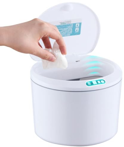 Poubelle à capteur de mouvement, poubelle de salle de bain intelligente sans contact de 3 L, petit bac de rangement électrique mince pour mouchoirs pour table de chevet de bureau de voiture, alimentat