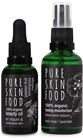 Bio-Pflegeset für unreine Haut & Mischhaut von PURE SKIN FOOD | gegen Hautunreinheiten & -irritationen | für ein ebenmäßiges Hautbild | 100% bio-zertifizierte Inhaltsstoffe & vegan