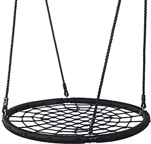 LEMY 48 Inch Tree Swing, Spider Web Net with Hanging Ropes, Swing Sets for Backyard, Playground, Kids, Black