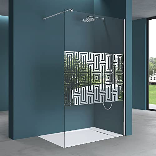 Mai & Mai Paroi de douche 120x200cm pare-douche à l'italienne dessin labyrinthe BR2DM en verre trempé 10mm easy clean stabilisateur rectangulaire BRAM3