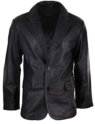 Infinity Leather Giacca Classica da Uomo in Vera Pelle Stile Blazer con 2 Bottoni, Vestibilita Regolare - Nero S