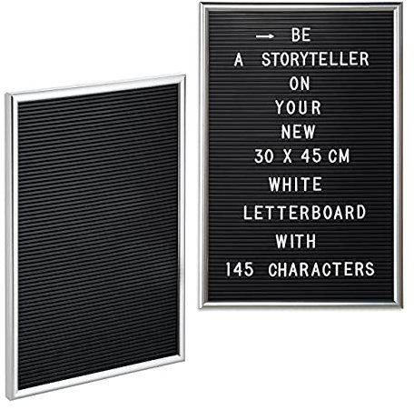 Relaxdays 2 x Letterboard, je 145 Buchstaben, Zahlen, Sonderzeichen, 45x30 cm, Buchstabentafel zum Stecken, Kunststoff, Silber