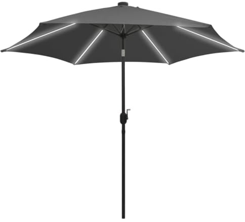 vidaXL Sonnenschirm mit LED-Leuchten Aluminium-Mast Ampelschirm Marktschirm Gartenschirm Balkonschirm Terrassenschirm Schirm 300cm Anthrazit