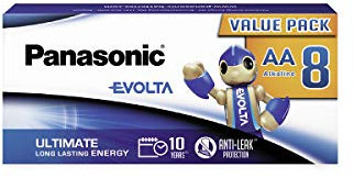 Panasonic EVOLTA AA batteries, pack of 8 alkaline batteries, AA Mignon LR6, plastic-free packaging, 100% recyclable, 1.5 V, premium batteries for toys, robots and torches