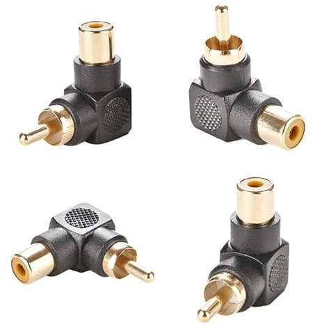 Mugetech 90 Degree RCA Adapter Gold-Plated Right Angle RCA Male to Female Jack Audio Adapter for Stereo Audio or AV Video -4 Pack