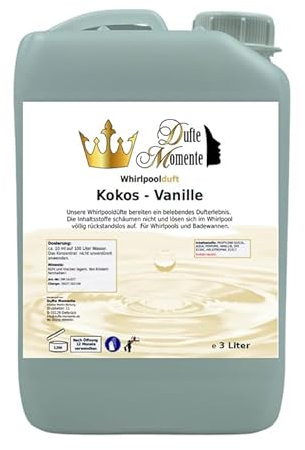 Dufte Momente | Whirlpool Duft 3.000ml | Kokos - Vanille | mit naturreinen und natürlichen ätherischen Ölen | kein Schaum | vegan und ohne Tierversuche