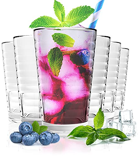 ALIMOTA Plastic Glasses 385ml Stackable Set of 6, Dishwasher Safe Tumblers Cups Acrylic Drinking Glasses, Water Juice Cocktail Glasses Camping Portable Cups Picnics BBQ’s Parties (Clear-6 Pack)