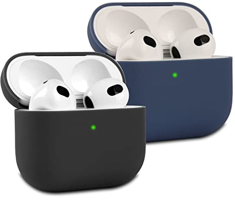 2 Stück KOKOKA Silikon Hülle Kompatibel mit Airpods 3rd Generation Case und Schutzhülle für AirPods 3, Stoßfeste Weiche Dünne Case für Airpods 3, Front-LED Sichtbar, Schwarz/Dark Blue