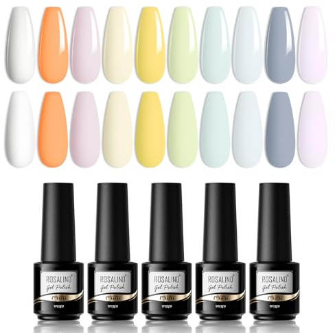 ROSALIND UV Nagellack Set, 10 Farben UV LED Pastell Nagellack Gel Nagel Set Weiß Orange Nail Art Soak Off Gel Nail Polish für Nagel Design