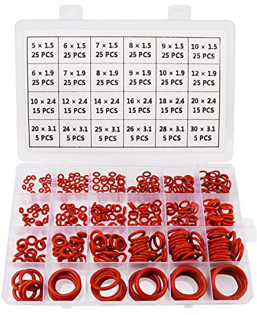 YIXISI 420 Stücke 24 Größen Sortiment an Rot O-Ringen, Metrische Dichtungsringe O-Ringe aus Silikon, für Sanitär-Unterlegscheiben und Auto-Schnellreparatur