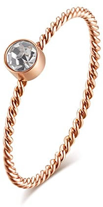 Stfery Rosegold Ring Zirkonia, Freundschaftsringe Beste Freundinnen 52 (16.6) Modeschmuck Geschenk