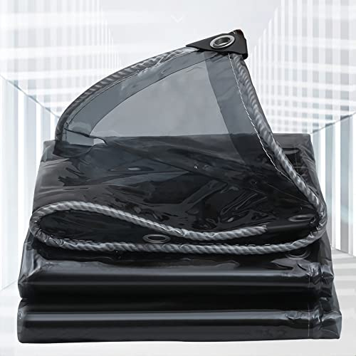 Clear Black Tarpaulin,Heavy Duty 400g/㎡ Waterproof PVC Transparent Tarpaulin with Eyelets Tarp Sheet Cover Soft Glass Home Garden Outdoor, 0.35mm Thick,as Ground Sheets for Camping 1x2,5m