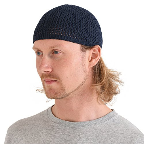 CHARM Seide Schädel Mütze Handgefertigt in Japan Dehnbar Kufi Hut Beanie für Männer Herren Damen Marine XL
