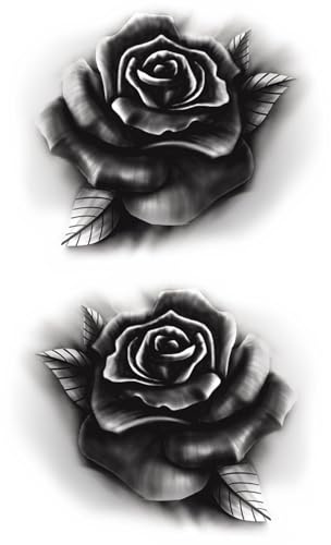 x3 Tatouage Éphémère rose noire - 1 lot de 3 Feuilles de tatouage temporaire fleur | Bras, épaule, cou, cheville, main, jambe | Noir | Homme, Femme - TATTOO YOUR STYLE