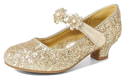 DREAM PAIRS Mary Jane Planas Kids,Oro-Brillo,38.5
