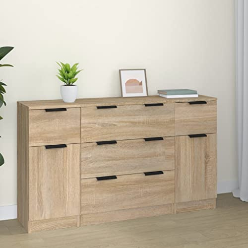 TANZEM Set de aparador 3 pzas Madera contrachapada Color Roble Sonoma, Aparadores para Salon, Aparador Entrada Recibidor, Aparador Cocina, Vitrinas para Salon, Muebles Auxiliares