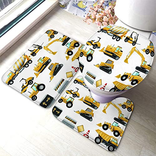 3 Piezas Juego De Alfombra De Baño Iconos De Maquinaria De Construcción Aislados En El Blanco Juego De Alfombrillas De Baño Antideslizantes Alfombras De Cama, para Baño, Cocina