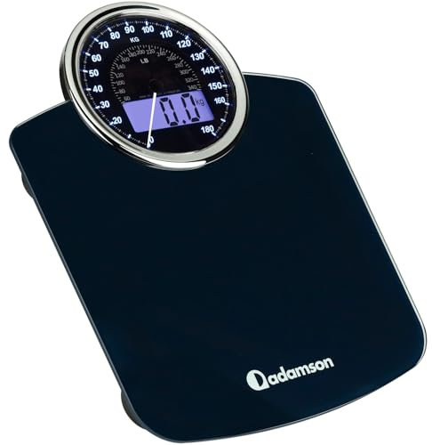 Adamson Hybrid 2-in-1 Digitale & Analoge Körperwaage bis 180 kg + Dickes Hartglas + Extra Große Anzeige + Einfach Ablesbare Digitale Personenwaage + NEU