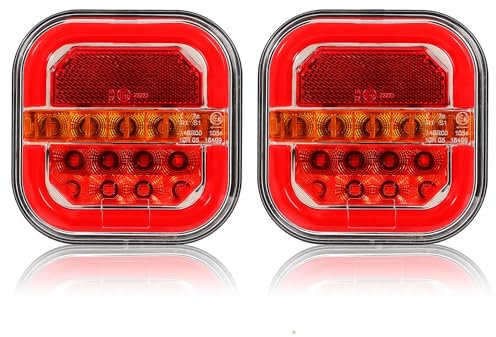 SPARKMOTO 2 x Pilotos led traseros remolque 5 funciones con luz matricula 12v 24v, faros traseros remolque led impermeable,Efecto intermitentes dinámicos y posición neón, Homologación ECE EMC