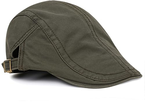 Dalababa Flache Kappe für Herren, Baumwolle, Vintage-Stil, Ivy Gatsby, Newsboy, Golf, Cabbie Hut, verstellbar, lässig, solide, irische Fahren, Jagd, Baskenmütze, Tweed, Unisex, armee-grün,