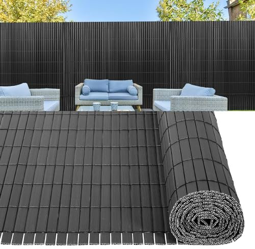 Daromigo PVC Sichtschutzmatte 90×400cm, Sichtschutz Garten mit Innenverstärkung, Sichtschutz Balkon mit Kabelbinder, Sichtschutz Zaun Wetterfest und UV-Schutz (Grau)