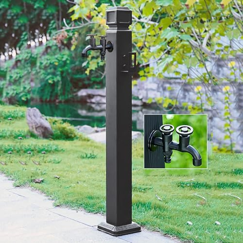 Wassersäule mit 100 cm Spritzpistole Und Schlauchhaken, Wasserzapfsäule Garten Wasserhahn Säule Wasserzapfstelle Frostsicherer Außenwasserhahn (Color : With dual faucet-b, Size : 95cm)