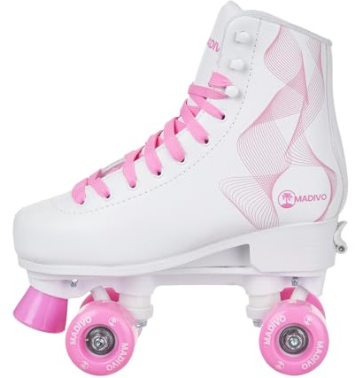 MADIVO Swirl Patins à roulettes rétro classiques pour femme | Taille réglable | Roulement à billes ABEC7 | Blanc rose | Patins à roulettes classiques pour fille | Tailles 31-34, 35-38, 39-42 (S (31-34