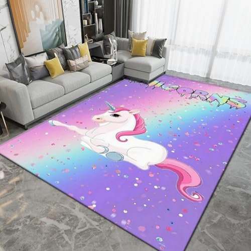 Kinderteppich Cartoon Süßes Einhorn-Tierpferd - Kurzflor Teppich Kinderzimmer Spielteppich Antiallergen Und Extra Weich - Babyzimmer Teppiche Für Junge Und Mädchen Babyteppich 200 X 300 cm / 78-8A3Y8