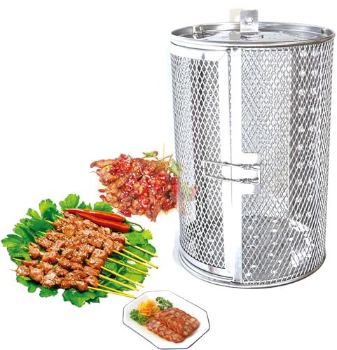 Elegauit Rolling Grill Basket, Stainless Steel Wire Mesh Cylinder Grilling Cage, Portable Outdoor Camping Cooking BBQ Accessories Grill for Meat, Fish, Vegetables, French Fries (14X18cm)