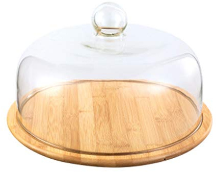 CVNIMV Dome Cake Stand Wooden Steak Tray, Restaurant Falafel Plate Glass Cheese Donut Dustproof Dome Chip & Dip Server 29/32CM Kitchen Food Cover (A 32 * 32