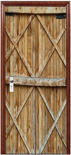 Türtapete Selbstklebend 77x200 Scheunentor Türaufkleber 3D Türposter Bauernhaus Aus Holz Fototapete Türfolie Türklebefolie Wasserdichte für Türwand Dekoration Tapete 8121m
