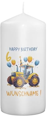 PhotoFancy® - Personalisierte Geburtstagskerze - Fotokerze mit eigenem Foto/Text bedrucken lassen - Kerze mit Geburtstags-Design: Traktor - 15 cm Höhe