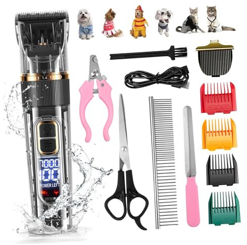 ORFOFE 11-teiliges Graues Haustierpflegeset Hundeschermaschine Geräuscharmer Trimmer-bildschirm Wiederaufladbar Kabellos Für Hunde Und Katzen