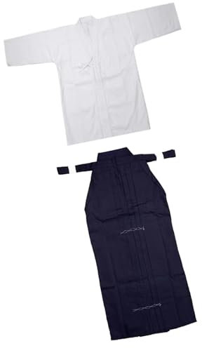 Perfeclan Japanisches Kendo-Uniform-Set Dobok Ninjas Iaido Erwachsene Kendo-Outfit Kimono Hakama, weiß und blau, 165 cm