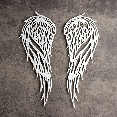Wanddekoration Engelsflügel aus Metall - Große Wandskulptur, Moderne Kunst für Zuhause, Schlafzimmer, Wohnzimmer - Weiß, 35 x 14 cm