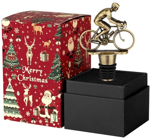 LKKCHER Tappo per bottiglia di vino a forma di bicicletta avvolto per Natale, regali di Natale regali per ciclisti per motociclisti uomini papà, bronzo con confezione natalizia e biglietto di Natale