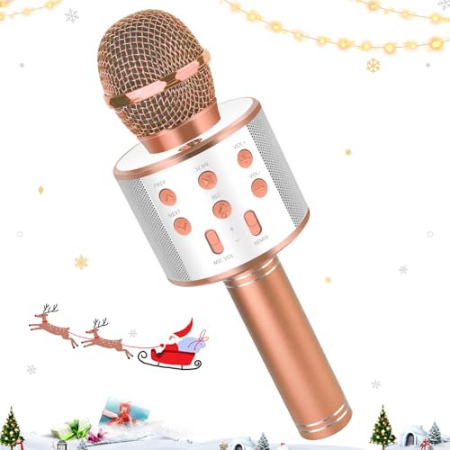 Micro Karaoke Enfant,Micro Enfant pour Chanter,Microphone Bluetooth Karaoké sans Fil, A Partir de 5 6 7 8 9 10 11 12 Enfant Anniversaire Cadeaux