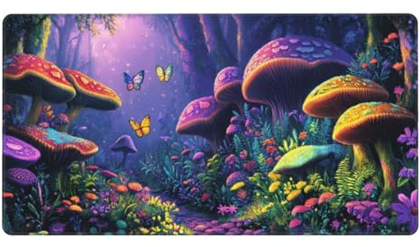 Pilz Mauspad Fantasie Gaming Mauspad XXL 900x400x3mm Großes Mousepad Verbessert Geschwindigkeit und Präzision, Schreibtischunterlage Vernähte Kanten WassXerdicht Anti-Rutsch für Gaming, Büro, Zuhause