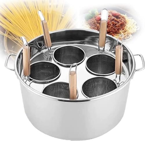 Cuoci Pasta Commerciale Cuocipasto per pasta, cuocipasto per pasta a 3/4/5 fori, cuocipasto con cestello scolapasta, utensile da cucina per cucina domestica e ristorante [classe energetica