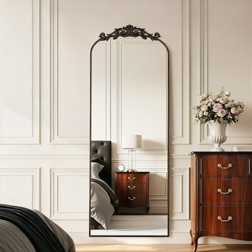 Melodieux Arched Floor Traditional Vintage Full Length Mirror 44x146 CM Ornate Baroque Free Standing Mirror Wall Mountable for Entryway Hallway Bedroom Living room Bronze