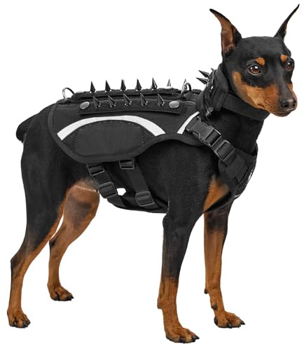 OneTigris STEGOSAUR Taktische Hundegeschirr mit Nieten, Schützendes Hundegeschirr mit Abnehmbarem Halsband, Dog Harness with Spike für Kleine/Mittelgroße Hunde Outdoor(XS)