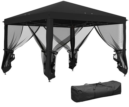Outsunny 3 x 3 m Pop Up Gazebo, 420D Garden Tent Canopy with Removable Mesh Sidewall Netting, Carry Bag for Garden Patio Outdoor, Black