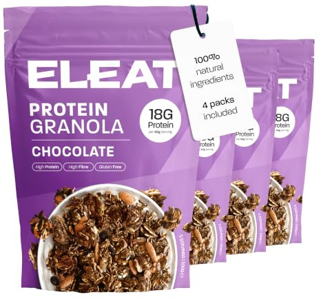 ELEAT | High Protein Healthy Granola Breakfast | Dark Chocolate | Dark Chocolate | Low Sugar & High Fibre Snack | 4x Dark Chocolate