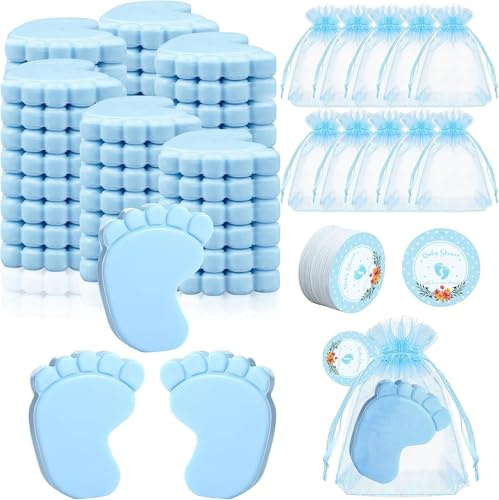 50 mini saponette profumate fatte a mano per baby shower, con sacchetti ed etichette di ringraziamento, per matrimoni, compleanni, feste, ospiti, colore: blu