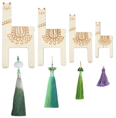 ORIGACH 4 Stück 3 in 1 Lama Pompoms Und Quastenmacher Aus Holz – Strickwerkzeug – Webstuhl Fluffball Herstellung Strickhandwerkswerkzeug Für Quasten Spitzen Knoten Weben Handarbeiten