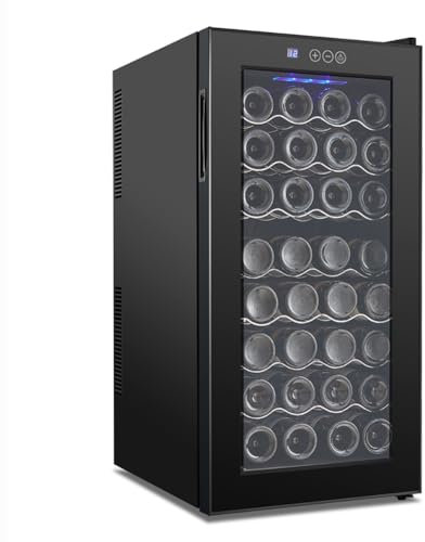 TT-YEC Vinoteca Independiente, Capacidad para 32 Botellas, con Enfriador De Champán con Control Digital De 12-18 °C, Puerta De Doble Cristal Y Enfriador De Vinos De Una Sola Zona.,B